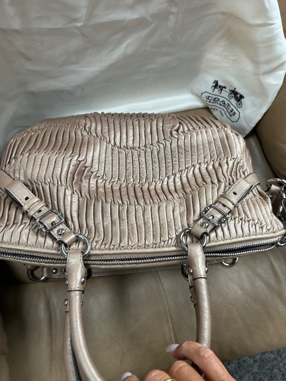 Authentic Coach Ruched Leather dusty lavender Madison  Satchel - Picture 6 of 15